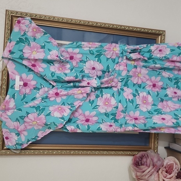 Girls Floral Ruffle Dress in Blue and Pink Garden Party Vacation Summer Spring - Picture 10 of 10